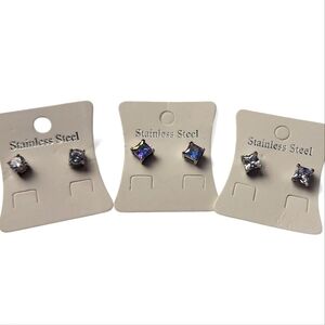 3 New Pair Pierced Stud Earrings stainless steel